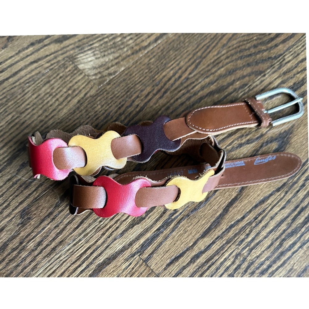 Landes Interlocking Link Belt Womens M Brown Multi Leather Boho Vintage Accs